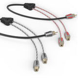 Level 3 RCA 100% Copper OFC Y Connector 2 FEMALE to 1 MALE - BLACK / RED Kit - angle view | Silarius