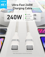Anker USB-C to USB-C Cable (3 ft / 6 ft, 240W, Upcycled-Braided) - side view | Silarius