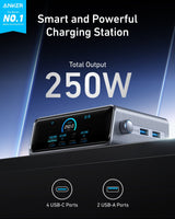 Anker Prime Charger (250W, 6 Ports, GaNPrime) - side view | Silarius
