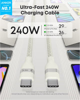 Anker USB-C to USB-C Cable (3 ft / 6 ft, 240W, Upcycled-Braided) - detail view | Silarius