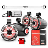 JK-TUBE 4x 8' Marine Towers Speakers with RGB LED Lights, 4-Channel Marine Amplifier and AMPKIT f... - detail view | Silarius