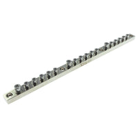 Chrome Plated Distribution Bar Block 3x 1/0-GA and 15 x 2/0-GA Screw Down Type 20" Long - front view | Silarius