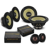 DXQ 6.5' 3-Way Component Speaker Set with Neodymium Magnet and Yellow Straw + Composite Foam Cone ... - front view | Silarius