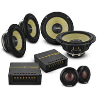 DXQ 6.5' 3-Way Component Speaker Set with Neodymium Magnet and Yellow Straw + Composite Foam Cone ... - front view | Silarius