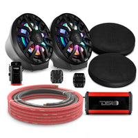 8' Loaded Flat Mount Speaker Pods with Amplifier, Installation Kit and Digital LED Lights, Package... - front view | Silarius