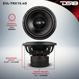 EXL 15 Subwoofer Quad Stack with Reinforced Cone 3000 Watts RMS 4 Dvc 4-Ohm - detail view | Silarius