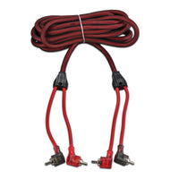 100% OFC Ultra Flex 2-Channel RCA with 90 Degree Ends, Dual Twist Wire, Red Braided Jacket - 12 ft - front view | Silarius