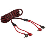 100% OFC Ultra Flex 2-Channel RCA with 90 Degree Ends, Dual Twist Wire, Red Braided Jacket - 12 ft - angle view | Silarius