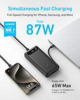 Anker Power Bank (20K, 87W, Built-In USB-C Cable) - detail view | Silarius