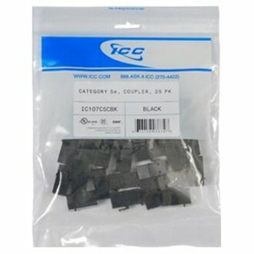 ICC IC107C5CBK CAT5e RJ45 Keystone Coupler in HD Style, 25-Pack, Black