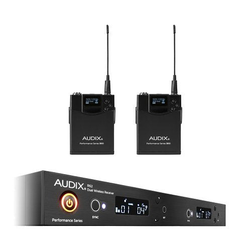 Audix AP62BP Wireless Microphone System 522 Hz 586MHz with R62 2-Channel Receiver 2 B60 Bodypack Transmitters 2 Antennas