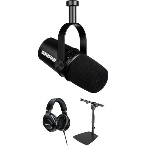 Shure MV7 Podcast Microphone Kit with Shure SRH440 Headphones & Mic Stand (Black)
