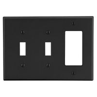 Hubbell P226BK 3-Gang Wall Plate for 2 Toggle Switches and 1 Decorator-Style Device, Black