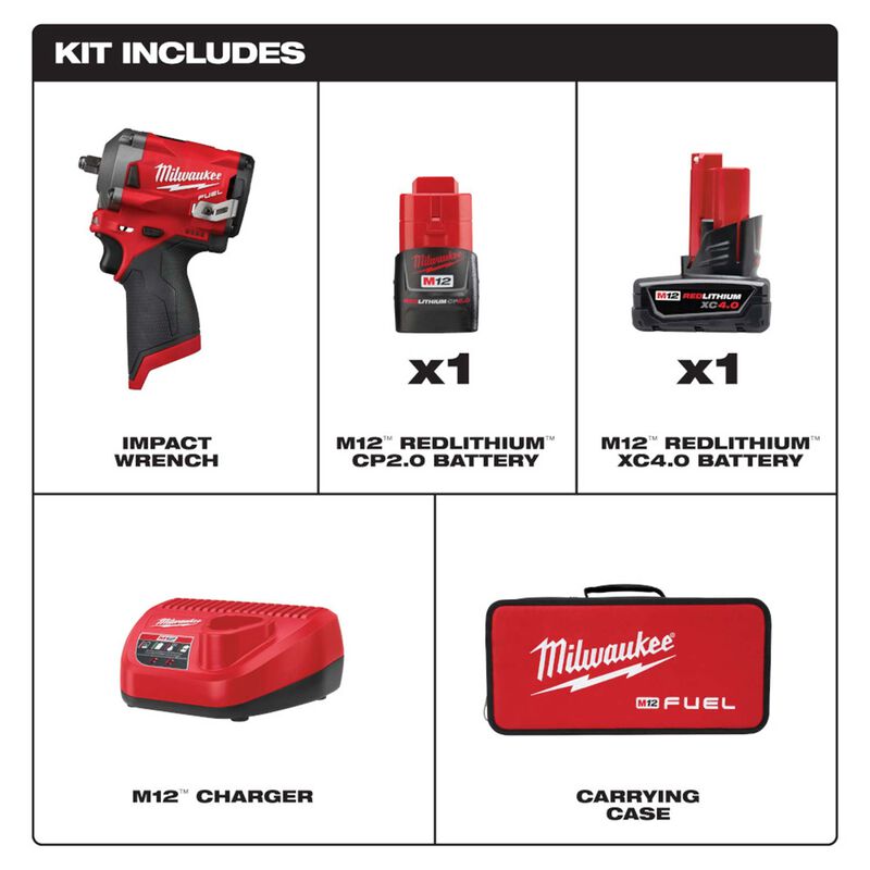 MILWAUKEE  2554-22 M12 FUEL™ Stubby 3/8" Impact Wrench Kit