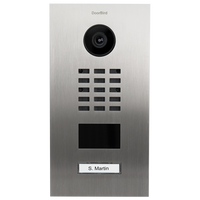 DoorBird 429680573 D2201V Surface-Mount IP Video Intercom with 1-Call Button, Stainless Steel, Powder-Coated Semi-Gloss, Light Blue (RAL 5012)