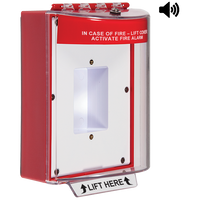 STI 13420FR Universal Stopper Dome Cover, Enclosed Back Box and Sealed Mounting Plate, Label Hood with Horn, Fire Label, Red