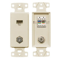 Hubbell NS785LA Single Gang Plate Frame with F Connector and CAT5e Jack, Light Almond