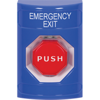 STI SS2408EX-EN Stopper Station Push Button, No-Cover, Pneumatic, LED, Emergency Exit Label, Blue