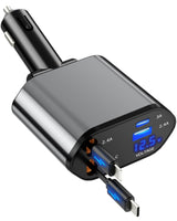 Retractable Car Charger — Fast Charging USB-C & USB-A for iPhone 16/15/14, Samsu