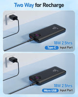 Bank,10000Mah 22.5W Max Portable Charger Built In Cables，4 Outputs 2 Inputs Exte