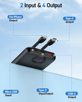 Bank,10000Mah 22.5W Max Portable Charger Built In Cables，4 Outputs 2 Inputs Exte