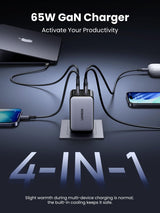 65W Gan Usb C Wall Charger, 4-Port Fast Type-C Charger Macbook Pro/Air, Iphone 1