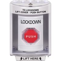 STI SS2389LD-EN Indoor / Outdoor Surface with Horn Turn-to-Reset Stopper Station, 'LOCKDOWN' Label, White