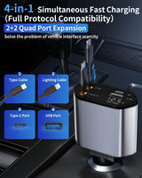 Retractable Car Charger — Fast Charging USB-C & USB-A for iPhone 16/15/14, Samsu