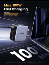 100W Gan Usb C Charger, 4-Port Compact Foldable Fast Laptop Charger Power Adapte