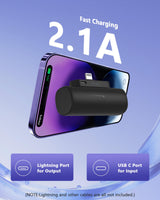 Mini Portable Charger Built-In Connector For Iphone 14/13 Series, 5000Mah Small