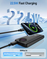 Bank,10000Mah 22.5W Max Portable Charger Built In Cables，4 Outputs 2 Inputs Exte