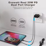 C Wall Charger 20W With Ul Certified,20W Dual Port Phone Charger Adapter Block P