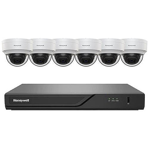 Honeywell HN30080202D65PK 30 Series Surveillance Kit Includes (6) HC30W45R3 5MP Dome Cameras, White (1) HN30080202 8-Channel 4K 2TB NVR, NDAA Compliant, Black