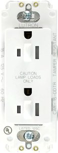 Lutron CAR-15-DDTR-WH Claro 15A Dual Dimming; Tamper Resistant Duplex Receptacle; Decorator-Style Outlet; Gloss Finish; White