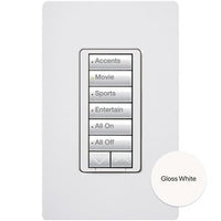 Lutron RRD-HN6BRL-WH seeTouch LED+ Hybrid Keypad; Works with RA3 Systems; 100W LED; 6 Button with 1 Raise / Lower; Neutral Required; 120V; White