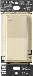 Lutron RRST-ANF-SD RadioRA 3 Sunnata Touch Fan Control; 4-Speed; 1.5A Paddle Fan; AC Motor; Single Pole; Neutral Required; 120V; Sand