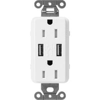 Lutron SCR-15-UBTR-SI Claro 15A Tamper Resistant USB-A Duplex Receptacle; Decorator-Style Outlet; Self-Testing; Satin Finish; Sienna