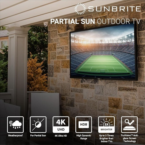 SunBrite SB-SE-43-4K-BL 43" SE LED HDR Outdoor TV with Speaker Bar, Partial Sun, Black