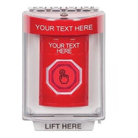 STI SS2037ZA-EN Stopper Station Push Button with Universal Stopper Cover, Flush Mount, Weather Resistant, Momentary, Custom Label, Red