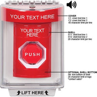 STI SS2048ZA-EN Stopper Station Push Button with Universal Stopper Cover, Horn, Flush Mount, Pneumatic Illuminated, Custom Label, Red
