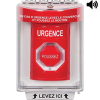 STI SS2049EM-FR Indoor / Outdoor Flush with Horn Turn-to-Reset (Illuminated) Stopper Station with 'EMERGENCY' Label, Red