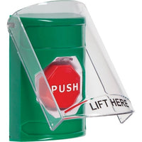 STI SS2128NT-EN Stopper Station with Shield, Pneumatic Illuminated, NO TEXT Label, Green