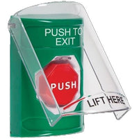STI SS2128PX-EN Indoor Only Flush or Surface Pneumatic, Illuminated, Stopper Station with Push to Exit, Green