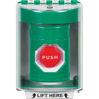 STI SS2178NT-EN Surface Mount Stopper Station Push Button with Universal Stopper Cover, Pneumatic Illuminated, No Text Label, Green