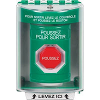 STI SS2178PX-FR Green Indoor / Outdoor Surface Pneumatic (Illuminated) Stopper Station with PUSH TO EXIT Label, French