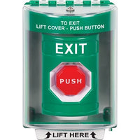 STI SS2178XT-EN Green Indoor / Outdoor Surface Pneumatic (Illuminated) Stopper Station with EXIT Label