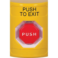 STI SS2208PX-EN Stopper Station Push Button, No Cover, Pneumatic Illuminated, 'PUSH TO EXIT' Label, Yellow