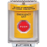STI SS2238EX-EN Stopper Station Push Button with Universal Stopper Cover, Flush Mount, Pneumatic Illuminated, 'EMERGENCY EXIT' Label, Yellow