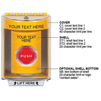 STI SS2278ZA-EN Stopper Station Push Button with Universal Stopper Cover, Surface Mount, Pneumatic Illuminated, Custom Label, Yellow