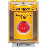 STI SS2288EX-EN Indoor/Outdoor Surface with Horn, Pneumatic, Illuminated, Stopper Station with EMERGENCY EXIT Label, Yellow